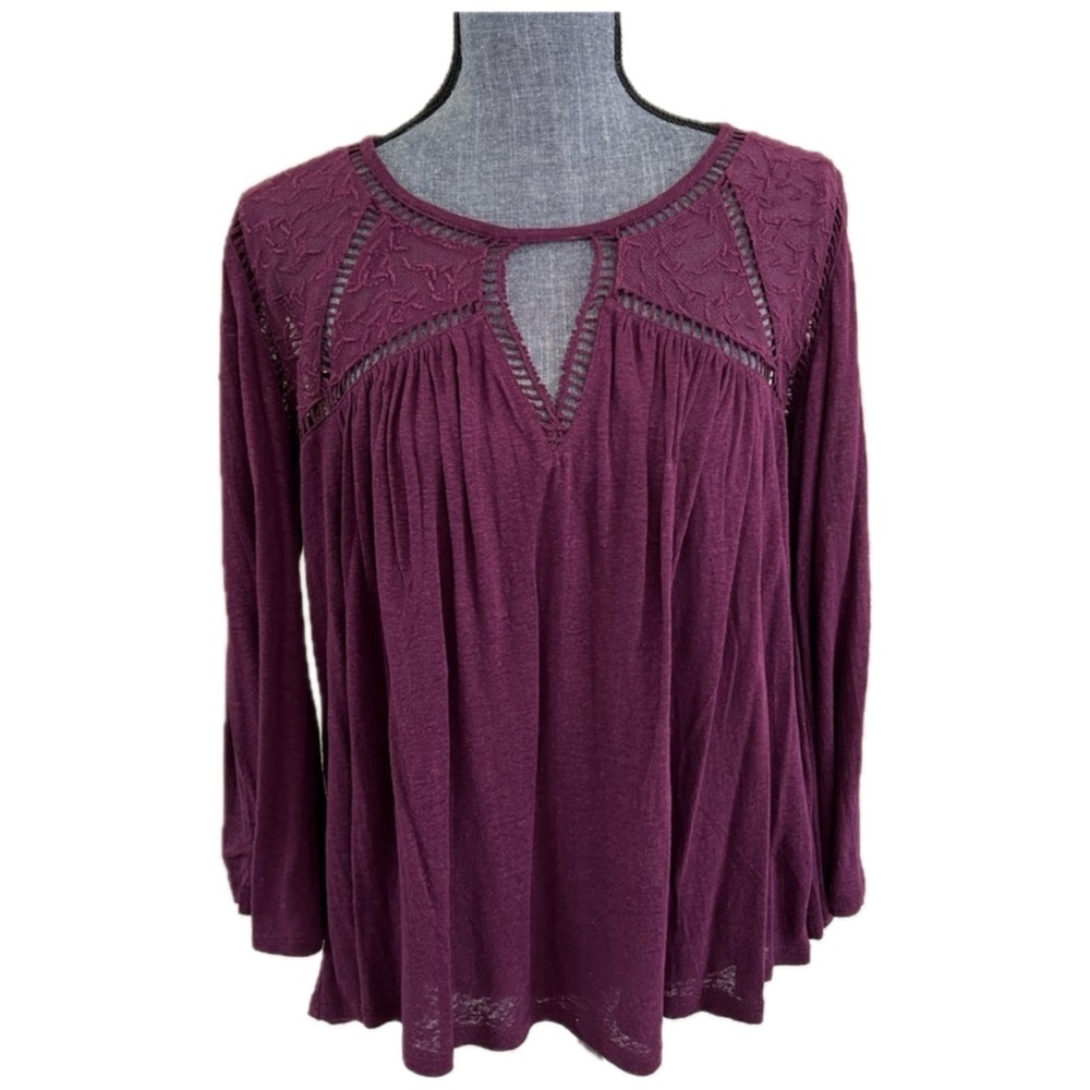 Lucky Brand Women's Purple Lace Detail Boho Top